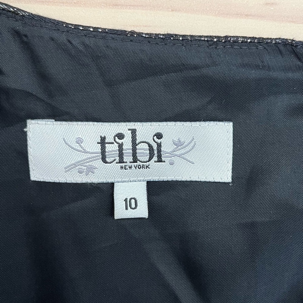 Tibi Metallic Jacquard Sleeveless Sheath Cocktail Dress in Black Silver, Size 10 - Picture 3 of 11
